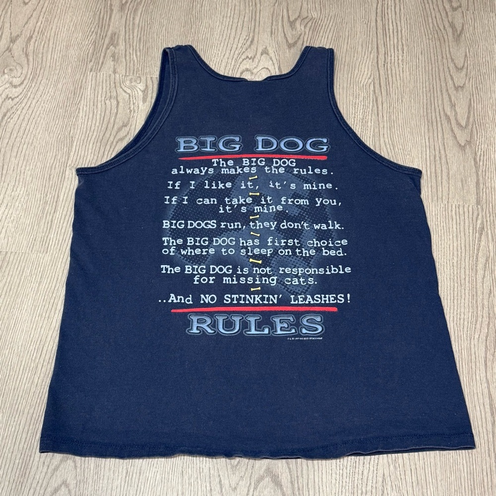 Vintage 90s Big Dogs Rules Navy‎ Blue Tank Top Medium Funny Humor